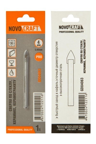 cверло по стекло/керамика 4мм NovoCRAFT 1/1 cверло по стекло/керамика 4мм NovoCRAFT 1/1