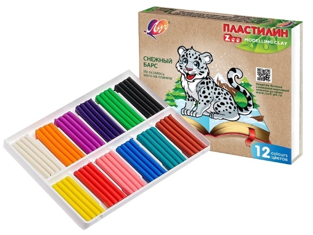 Пластилин 12цв, 180г Луч "Zoo" картонная упаковка 1/20