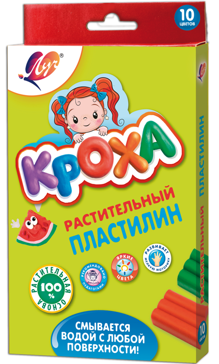 Пластилин растительный 10цв, 160гр Луч "Кроха" картонная упаковка 1/18