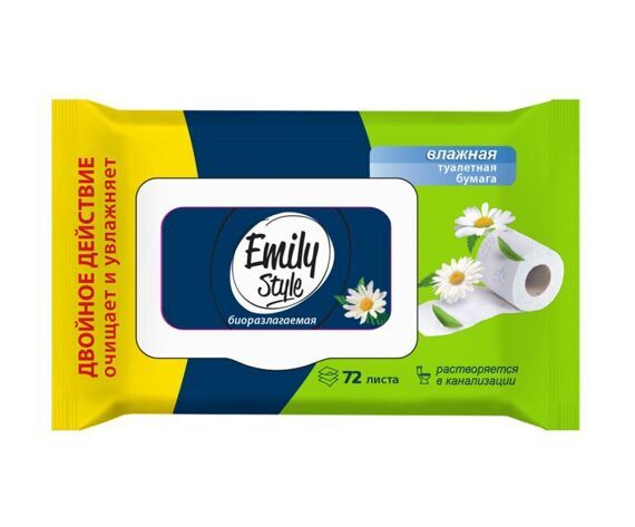 Влажная туалетная бумага Emily растворяющаяся, с крышкой 72шт 6496 1/20 Влажная туалетная бумага Emily растворяющаяся, с крышкой 72шт 6496 1/20