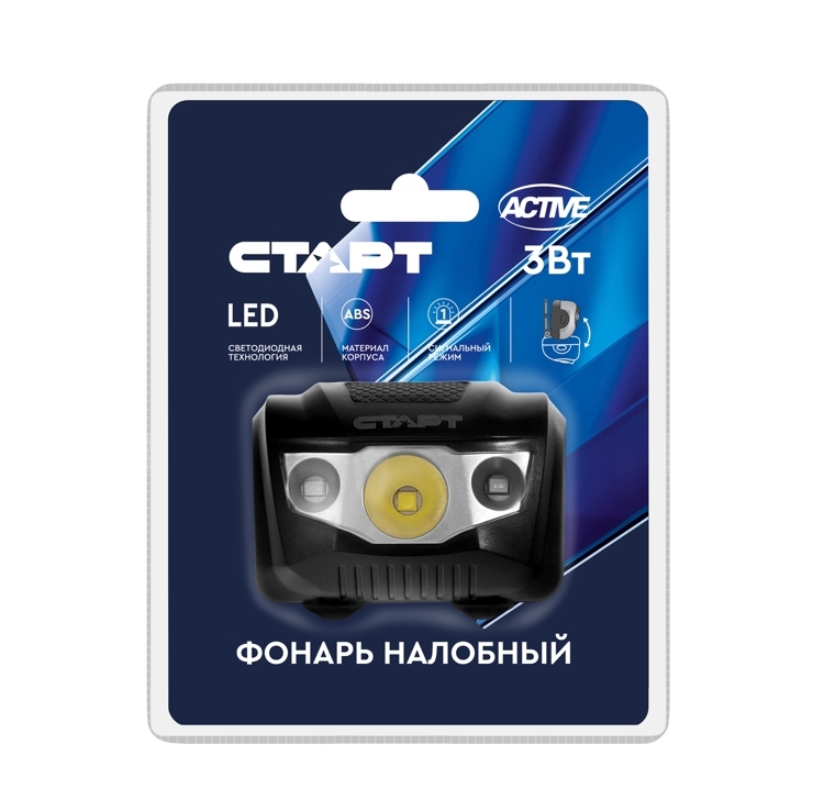 Фонарь налобный СТАРТ LOE 207-C1 Black 3W, 3*ААА(R03), 3 режима 1/